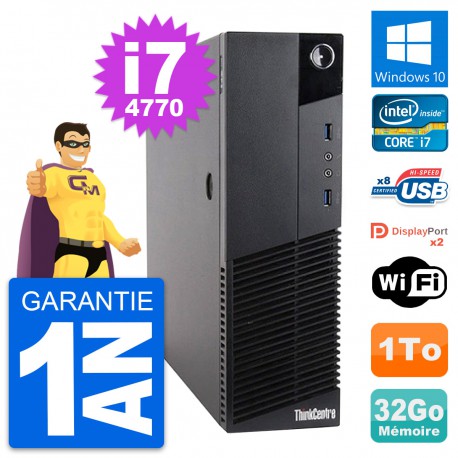 PC Lenovo ThinkCentre M83 SFF Intel i7-4770 RAM 32Go Disque 1To Windows 10 Wifi