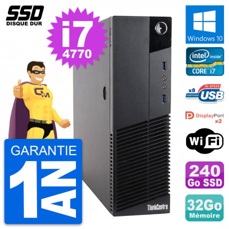 PC Lenovo ThinkCentre M83 SFF Intel i7-4770 RAM 32Go SSD 240Go Windows 10 Wifi
