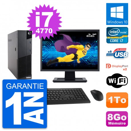 PC Lenovo M83 SFF Ecran 22" Intel i7-4770 RAM 8Go Disque Dur 1To Windows 10 Wifi