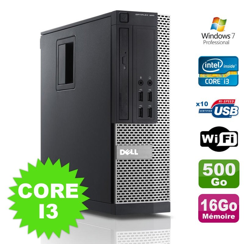 PC Dell Optiplex 990 SFF I32120 3.3GHz 16Go Disque 500Go DVD Wifi W7