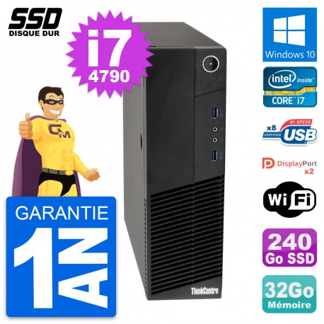 PC Lenovo ThinkCentre M83 SFF Intel i7-4790 RAM 32Go SSD 240Go Windows 10 Wifi