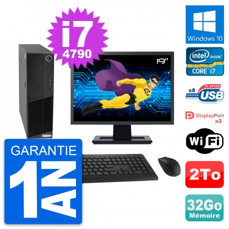PC Lenovo M83 SFF Ecran 19" Core i7-4790 RAM 32Go Disque Dur 2To Windows 10 Wifi