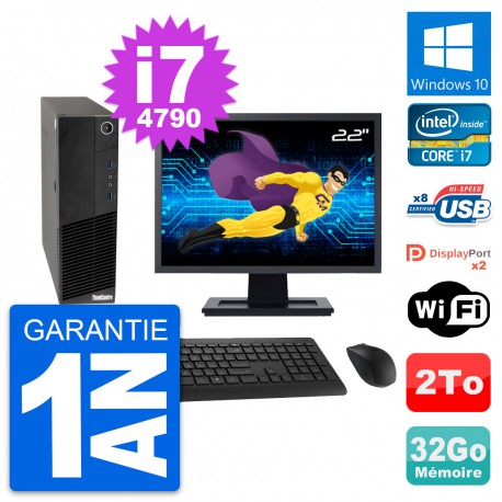 PC Lenovo M83 SFF Ecran 22" Core i7-4790 RAM 32Go Disque Dur 2To Windows 10 Wifi