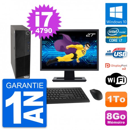 PC Lenovo M83 SFF Ecran 27" Intel i7-4790 RAM 8Go Disque Dur 1To Windows 10 Wifi