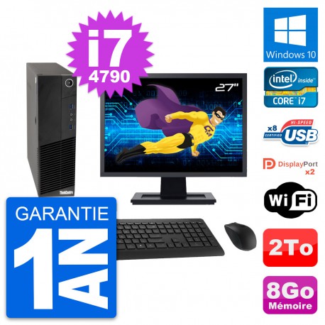 PC Lenovo M83 SFF Ecran 27" Intel i7-4790 RAM 8Go Disque Dur 2To Windows 10 Wifi