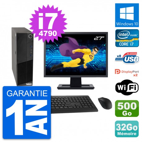 PC Lenovo M83 SFF Ecran 27" Intel i7-4790 RAM 32Go Disque 500Go Windows 10 Wifi