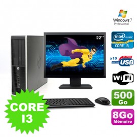 Lot PC HP Compaq Elite 8100 SFF Core I3-530 8Go 500Go DVD WIFI W7 + Ecran 22"
