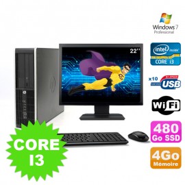 Lot PC HP Compaq Elite 8100 SFF Core I3-530 4Go 480Go SSD DVD WIFI W7 + Ecran 22"