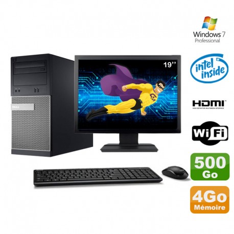 Lot PC Tour DELL 3010 MT G2020 Graveur 4Go 500Go HDMI Wifi W7 + Ecran 19"