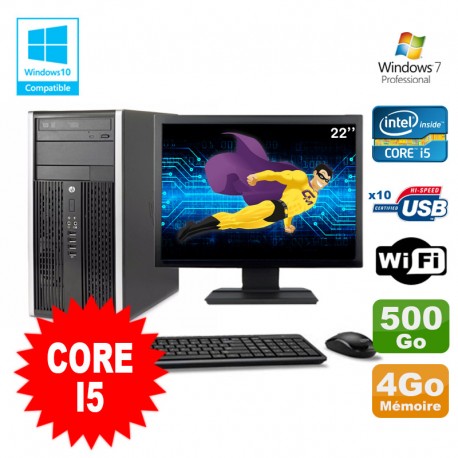 Lot PC Tour HP 8200 Core I5 3.1Ghz 4Go 500Go Graveur WIFI W7 + Ecran 22