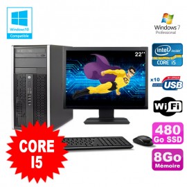Lot PC Tour HP 8200 Core I5 3.1Ghz 8Go 480Go SSD Graveur WIFI W7 + Ecran 22
