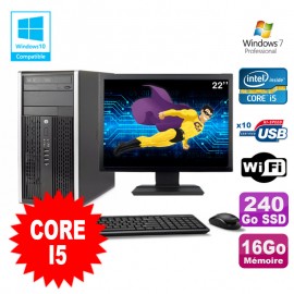 Lot PC Tour HP 8200 Core I5 3.1Ghz 16Go 240Go SSD Graveur WIFI W7 + Ecran 22