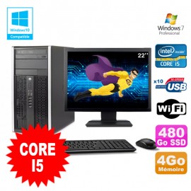 Lot PC Tour HP 8200 Core I5 3.1Ghz 4Go 480Go SSD Graveur WIFI W7 + Ecran 22