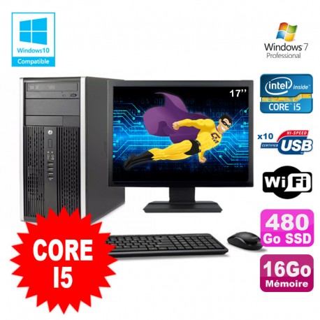 Lot PC Tour HP 8200 Core I5 3.1Ghz 16Go 480Go SSD Graveur WIFI W7 + Ecran 17