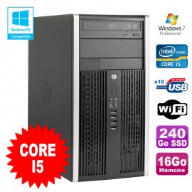 PC Tour HP Elite 8200 Core I5 3.1Ghz 16Go Disque 240Go SSD Graveur WIFI Win 7