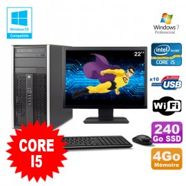 Lot PC Tour HP 8200 Core I5 3.1Ghz 4Go 240Go SSD Graveur WIFI W7 + Ecran 22