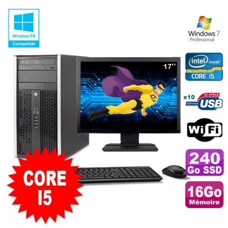 Lot PC Tour HP 8200 Core I5 3.1Ghz 16Go 240Go SSD Graveur WIFI W7 + Ecran 17