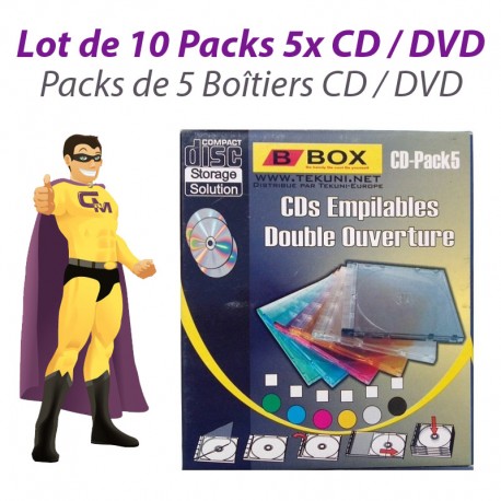 Lot x10 Boîtes Etuis Classeurs Rangement Boitier Empilable Disque DVD CD Pack x5