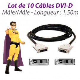 Lot x10 Câbles DVI-D Ecran Plat NUMERIQUE Digital Visual Male/Male 1.50m Ferrite