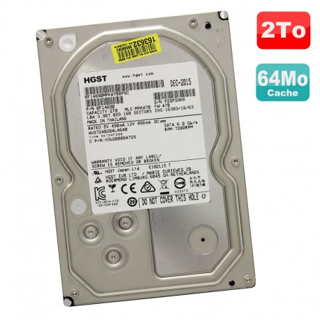 Disque Dur 2To SATA III 3.5" HGST HUS724020ALA640 0F14690 MPKA70 7200RPM 64Mo