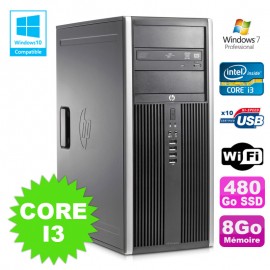 PC Tour HP Elite 8200 Core I3-2120 8Go Disque 480Go SSD Graveur WIFI Win 7