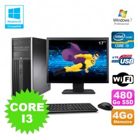 Lot PC Tour HP 8200 Core I3-2120 4Go 480Go SSD Graveur WIFI W7 + Ecran 17