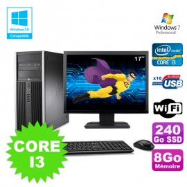 Lot PC Tour HP 8200 Core I3-2120 8Go 240Go SSD Graveur WIFI W7 + Ecran 17