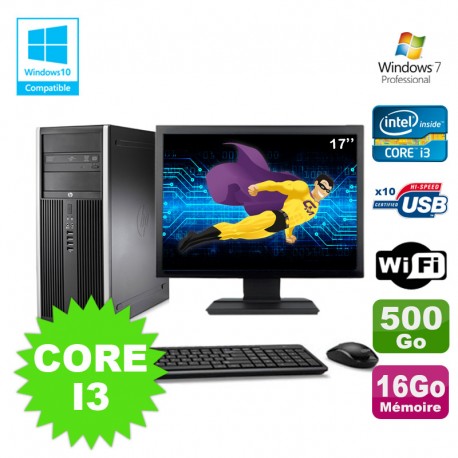 Lot PC Tour HP 8200 Core I3-2120 16Go 500Go Graveur WIFI W7 + Ecran 17