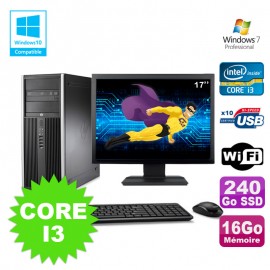 Lot PC Tour HP 8200 Core I3-2120 16Go 240Go SSD Graveur WIFI W7 + Ecran 17