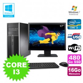 Lot PC Tour HP 8200 Core I3-2120 16Go 480Go SSD Graveur WIFI W7 + Ecran 17