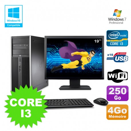 Lot PC Tour HP 8200 Core I3-2120 4Go 250Go Graveur WIFI W7 + Ecran 19