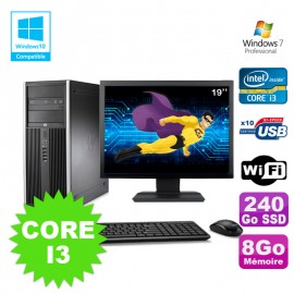 Lot PC Tour HP 8200 Core I3-2120 8Go 240Go SSD Graveur WIFI W7 + Ecran 19