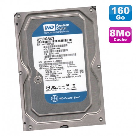 Disque Dur 160Go SATA 3.5" WD Caviar Blue WD1600AAJS-60Z0A0 7200RPM 8Mo
