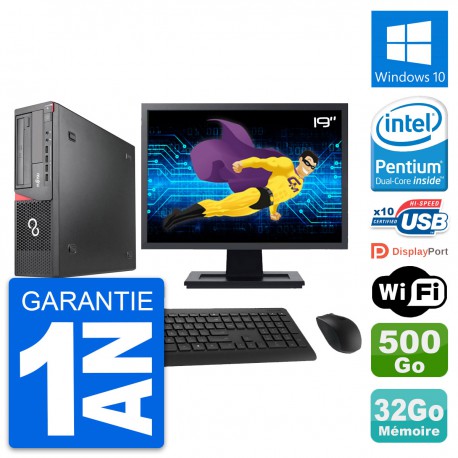 PC Fujitsu E920 DT Ecran 19" Intel G3220 RAM 32Go Disque 500Go Windows 10 Wifi
