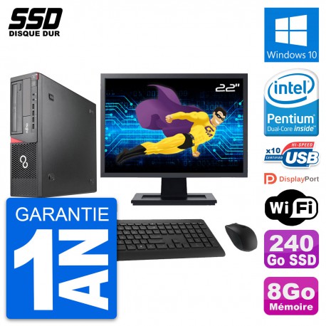 PC Fujitsu E920 DT Ecran 22" Intel G3220 RAM 8Go SSD 240Go Windows 10 Wifi