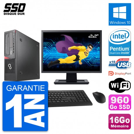 PC Fujitsu E920 DT Ecran 22" Intel G3220 RAM 16Go SSD 960Go Windows 10 Wifi