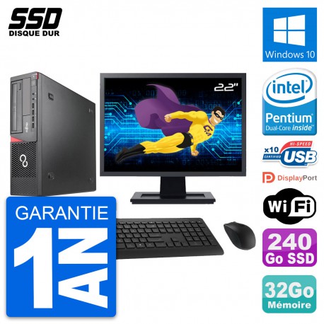 PC Fujitsu E920 DT Ecran 22" Intel G3220 RAM 32Go SSD 240Go Windows 10 Wifi