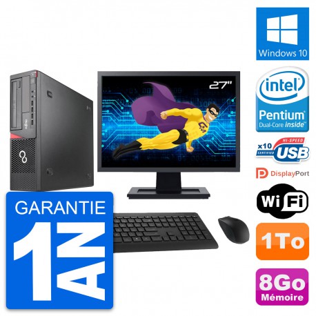 PC Fujitsu E920 DT Ecran 27" Intel G3220 RAM 8Go Disque Dur 1To Windows 10 Wifi
