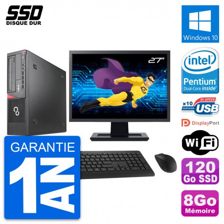 PC Fujitsu E920 DT Ecran 27" Intel G3220 RAM 8Go SSD 120Go Windows 10 Wifi
