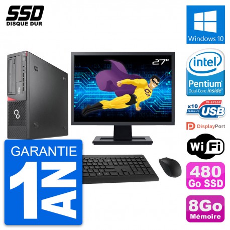 PC Fujitsu E920 DT Ecran 27" Intel G3220 RAM 8Go SSD 480Go Windows 10 Wifi