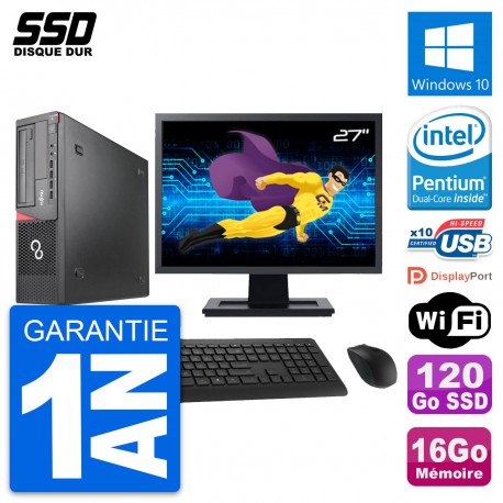 PC Fujitsu E920 DT Ecran 27" Intel G3220 RAM 16Go SSD 120Go Windows 10 Wifi
