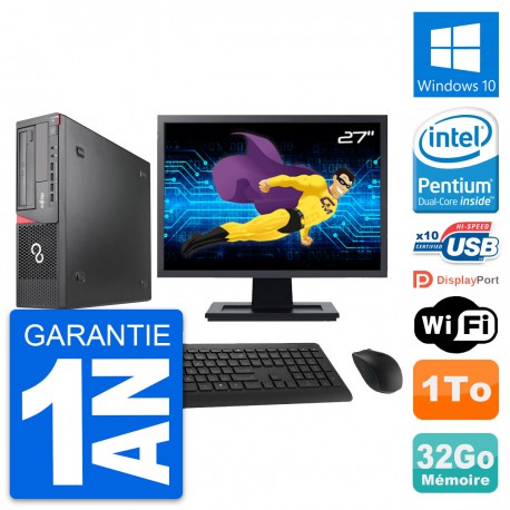 PC Fujitsu E920 DT Ecran 27" Intel G3220 RAM 32Go Disque Dur 1To Windows 10 Wifi