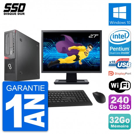 PC Fujitsu E920 DT Ecran 27" Intel G3220 RAM 32Go SSD 240Go Windows 10 Wifi