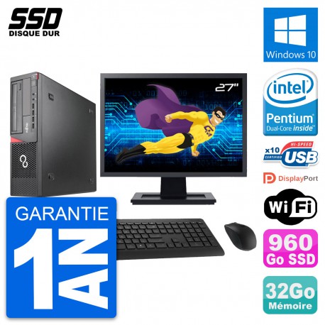 PC Fujitsu E920 DT Ecran 27" Intel G3220 RAM 32Go SSD 960Go Windows 10 Wifi