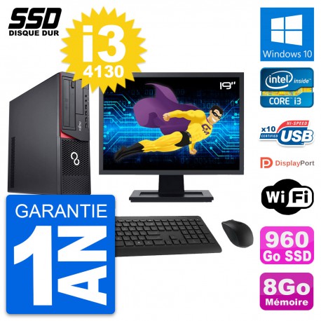 PC Fujitsu E920 DT Ecran 19" Intel i3-4130 RAM 8Go SSD 960Go Windows 10 Wifi