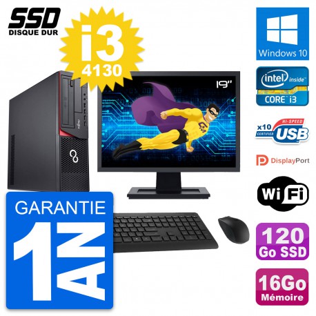 PC Fujitsu E920 DT Ecran 19" Intel i3-4130 RAM 16Go SSD 120Go Windows 10 Wifi