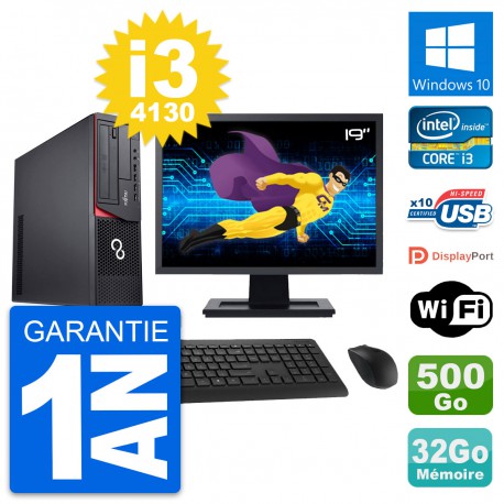 PC Fujitsu E920 DT Ecran 19" Intel i3-4130 RAM 32Go Disque 500Go Windows 10 Wifi