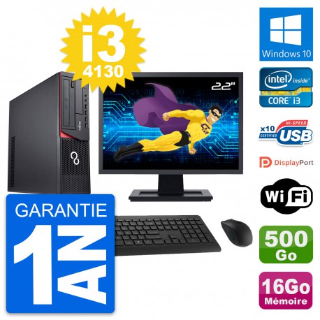 PC Fujitsu E920 DT Ecran 22" Intel i3-4130 RAM 16Go Disque 500Go Windows 10 Wifi