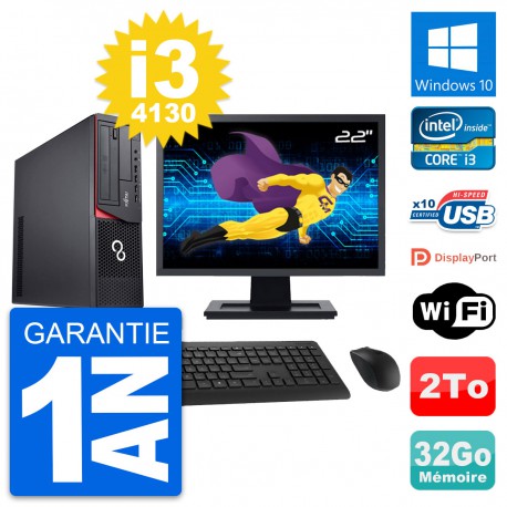 PC Fujitsu E920 DT Ecran 22" Intel i3-4130 RAM 32Go Disque 2To Windows 10 Wifi
