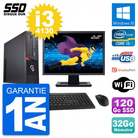 PC Fujitsu E920 DT Ecran 22" Intel i3-4130 RAM 32Go SSD 120Go Windows 10 Wifi